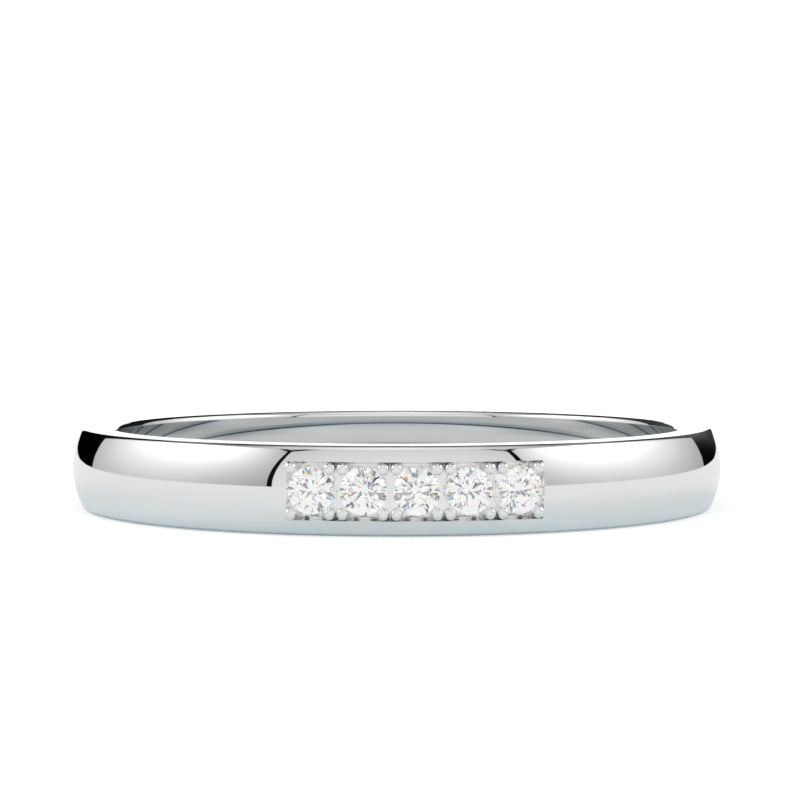 Obrączka ślubna z 5 diamentami, półokrągła, białe złoto 585, polerowana, GOLDPORT